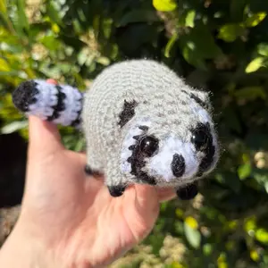 Crochet Raccoon Figurine, Handmade, Collectible, Decorative, Figure, Adorable, Animal, Randy The Raccoon, 9 inches long.