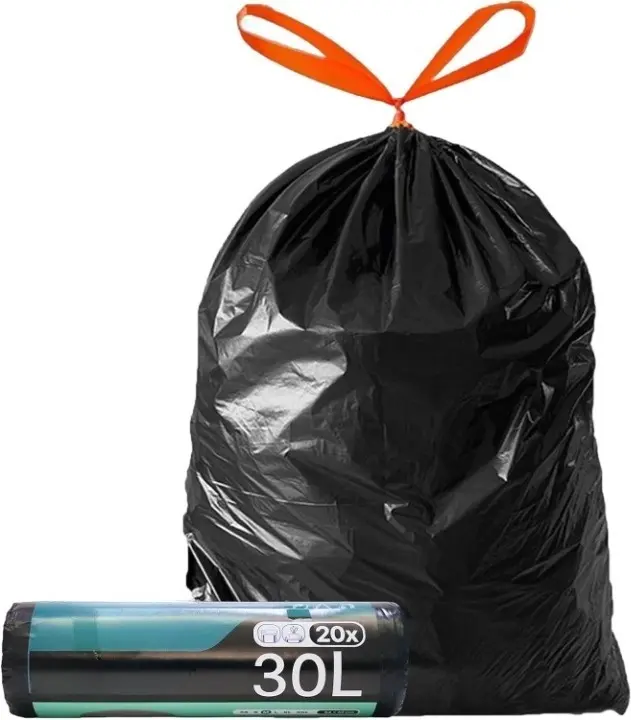 Kitchen Trash Bags 8 Gallon,Black Kitchen Garbage Bags Red Drawstring- 20 Pcs