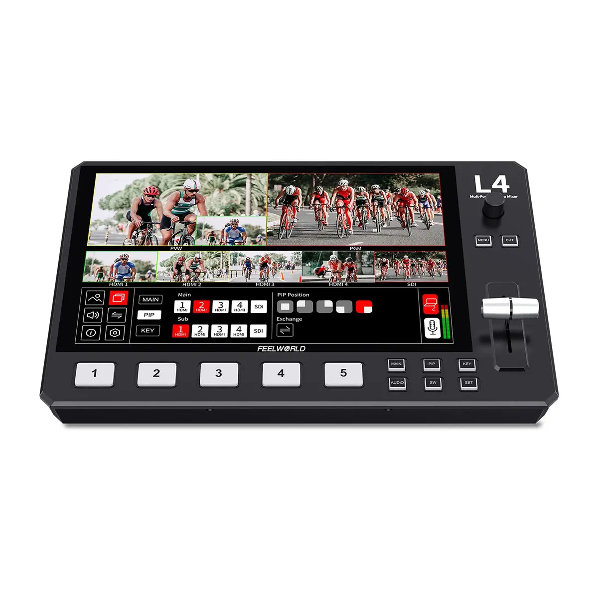 Feelworld L4 5-Channel Multi Format Video Switcher with 10.1" LCD Monitor