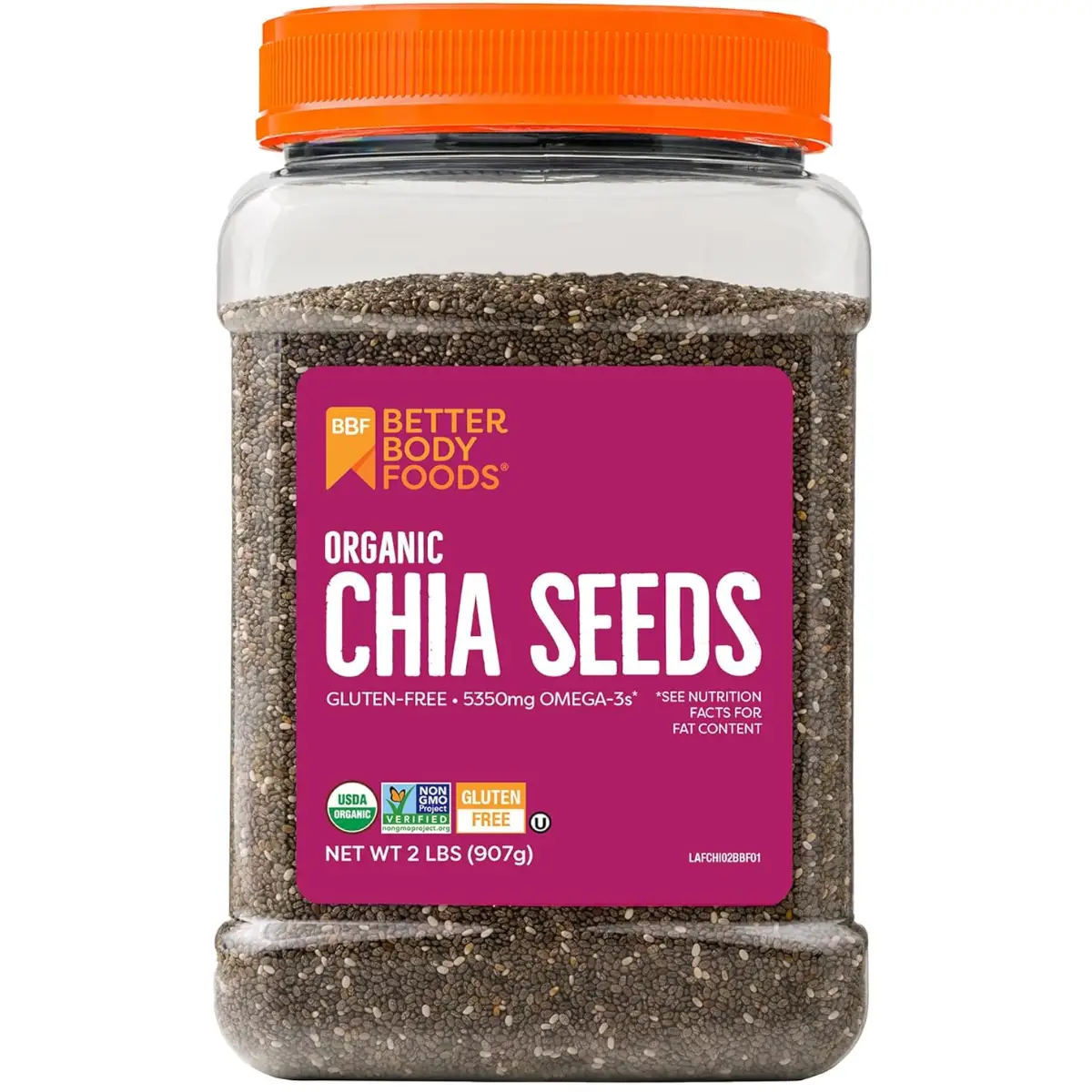 BetterBody Foods Organic Chia Seeds - Non-GMO, chia pet,chia water Gluten-Free, Keto Friendly - 2 lbs/32 oz - Great Snack Option Fiber Grain Protein
