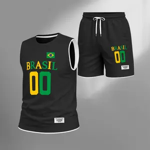 Men’s Brazil Graphic Print Summer Set Sleeveless Tank Top & Shorts Matching Outfit, Lightweight Casual Streetwear Athletic Set for Everyday & Holiday