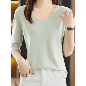 Vibrant Solid Color V-Neck Sweater - Soft, Versatile, Half Sleeve Knitted Top for Spring & Fall Women's Clothing, casual set zipper front winter clothes women fitness office party use long pocket jacket fuzzy down coat trench buttoned fashionable fashion