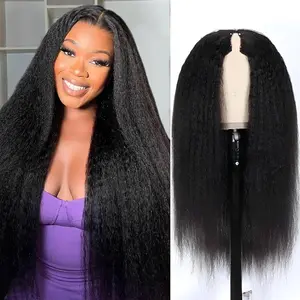 Sunber V Part Human Hair Wigs Kinky Straight Upgrade With Adjustable Drawstring 180% Density V Shape Clip In Half Wig For Women Natural Color