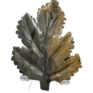 Maple Leaf Carving Design - Picture Jasper - Natural Crystal Decoration for Home Decor or Gift