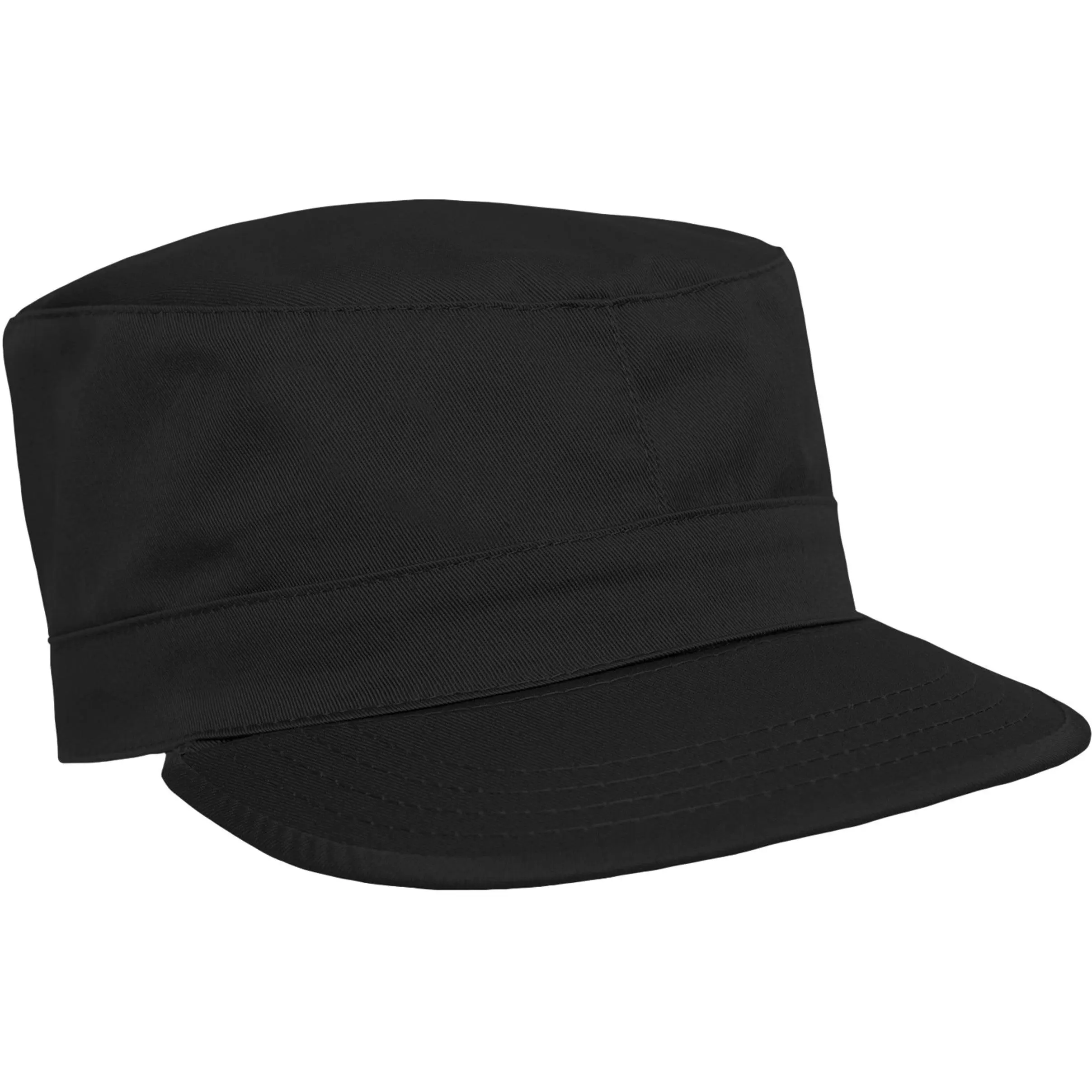 Black Military Patrol Fitted Hat, Polyester-Cotton Blend, Universal Fit Cap