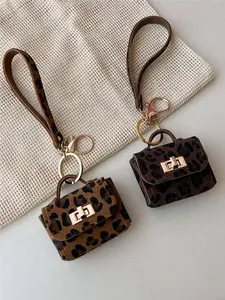 Cute Leopard Print Leather Mini Earphone Case, Earphone Protective Cover, Zero Wallet Keychain, Korean American Style, Lightweight and Portable, Daily Use Accessory