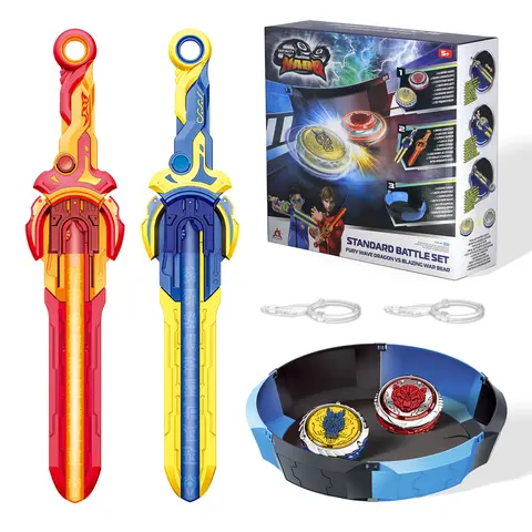 ALPHA GROUP Infinity Nado Stadium Battling Tops Burst Set - Durable Metal & ABS Plastic, Ages 8+, 2 Gaming Top Toys, 2 Sword Launchers, Pull-to-Spin Boost, Sapphire Blue & Flame Red Anime Design, Skill-Building Handheld, Birthday/Halloween Gift