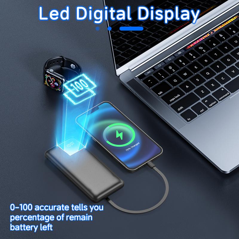 Slim 10000mAh Portable Charger, 22.5W Fast Charging Power Bank w/ Integrated Cables, 4 Outputs & 2 Inputs for iPhone, Samsung, Google Pixel, iPad More