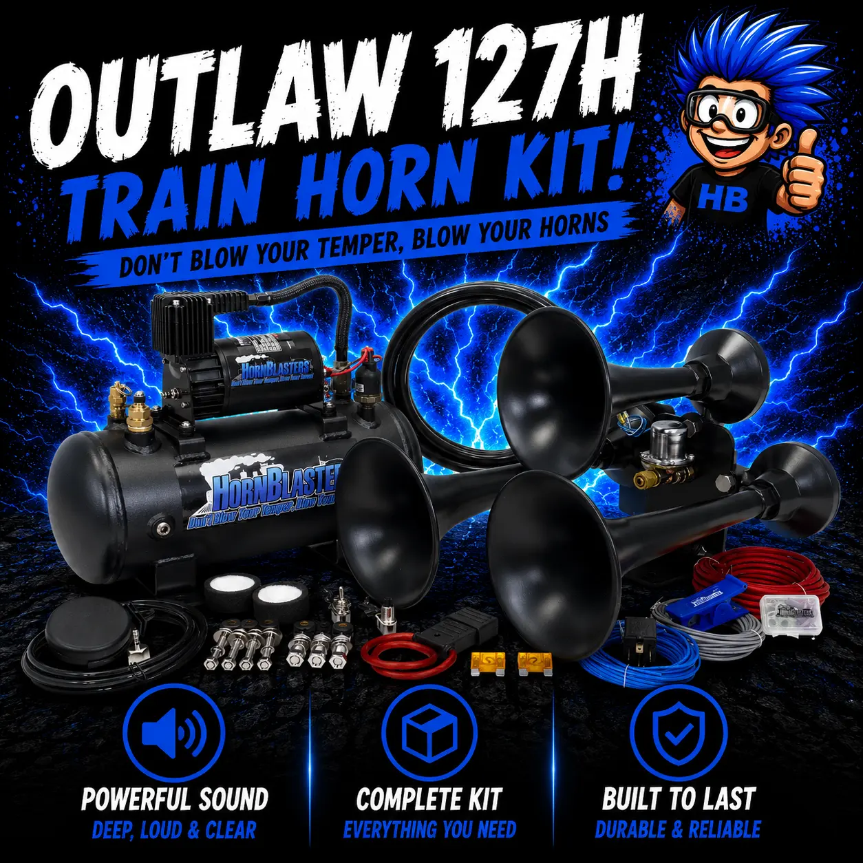 Outlaw 127H Train Horn Kit, Automotive Car Exterior Accessory with Horn Alarm, Car Horn Alarm Outlaw 127H Train Horn Kit, Automotive Car Exterior Accessory with Horn Alarm, Car Horn Alarm