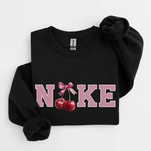 Women's Pink Cherry Bow Graphic Sweatshirt/Hoodie/T-Shirt Gift Unisex, for Men Women – Vintage Cotton Pullover, Stylish Classic Fit, High-Quality Print, Ideal Birthday Gift. Womenswear Apparel