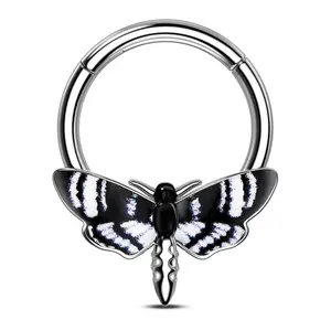 Oufer 16G Hawk Moth Multi Colors Hinged Clicker Septum Ring 316L Stainless Steel Nose Piercing Jewelry