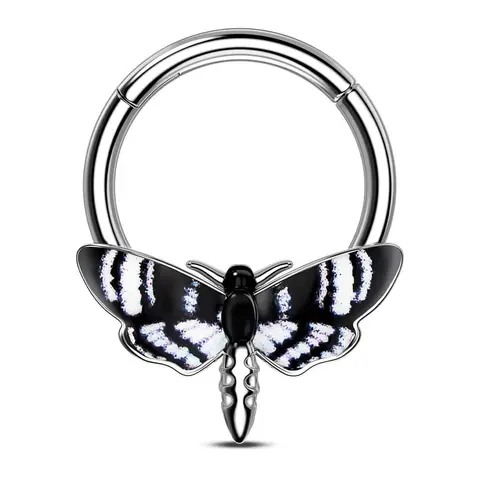 Oufer 16G 316L Stainless Steel Unisex Elegant Hawk Moth Wings Pattern Hinged Clicker Septum Ring - 10mm Nose Rings Hoops, Everyday Piercings Jewelry for Animals-Themed Body Accessory Daily Wear
