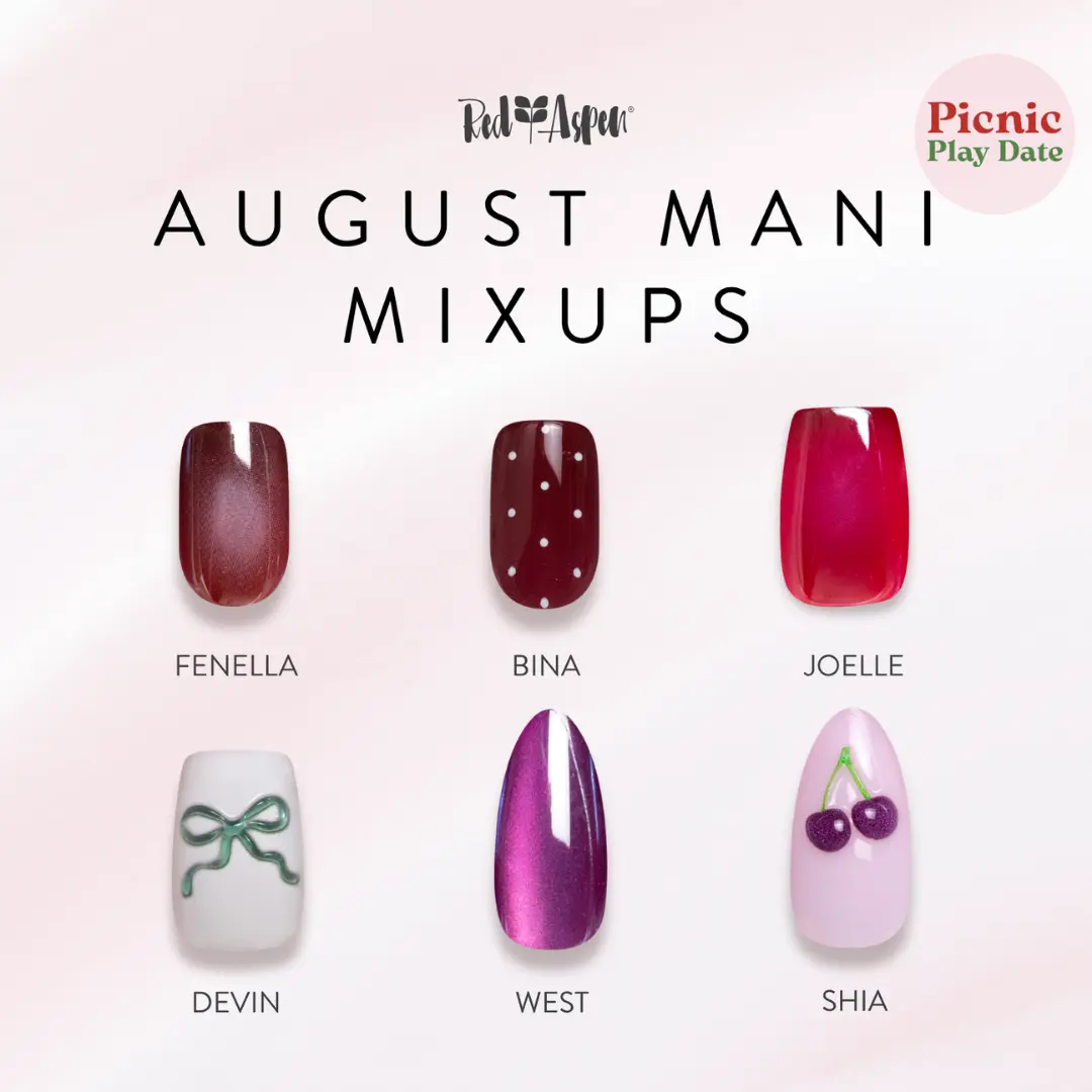 Red Aspen Mani Mixups: Picnic Play Date Press On Nails Collection Salon-Quality Damage-Free 2-Week Wear Nail Dashes