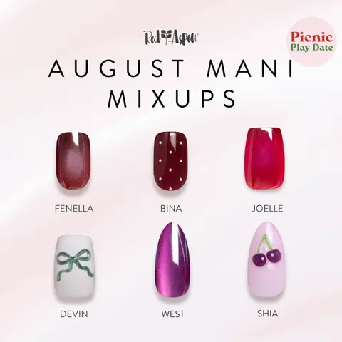 Red Aspen Mani Mixups: Picnic Play Date Press On Nails Collection Salon-Quality Damage-Free 2-Week Wear Nail Dashes