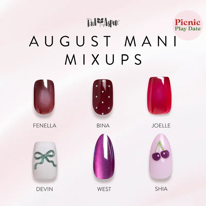 Red Aspen Mani Mixups: Picnic Play Date Press On Nails Collection Salon-Quality Damage-Free 2-Week Wear Nail Dashes