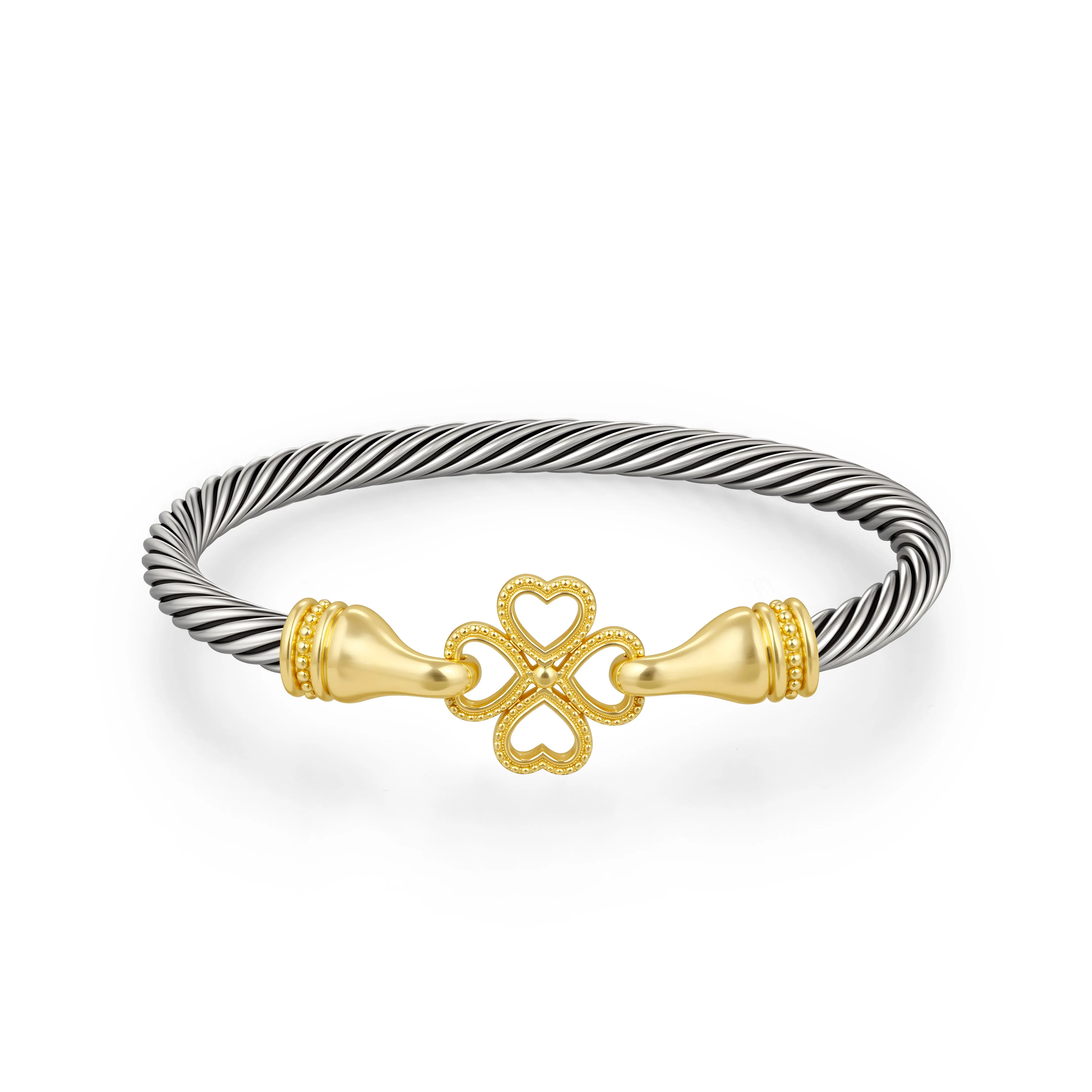 Aprilery Two-Tone Twisted Cable Cuff Jewelry – Adjustable Wire Bracelet with Hook Clasp for Women
