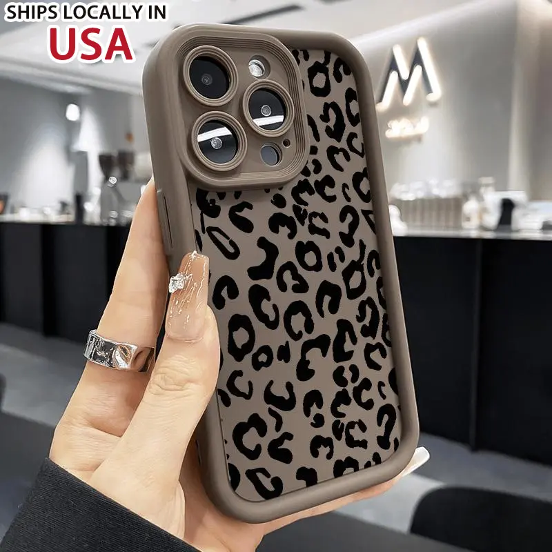 Designed for iPhone 16 15 14 13 12 11 Pro Max Plus XS X XR E full Camera protection small leopard print  Lightweight Soft TPU Protection Shockproof Protection cover Stylish