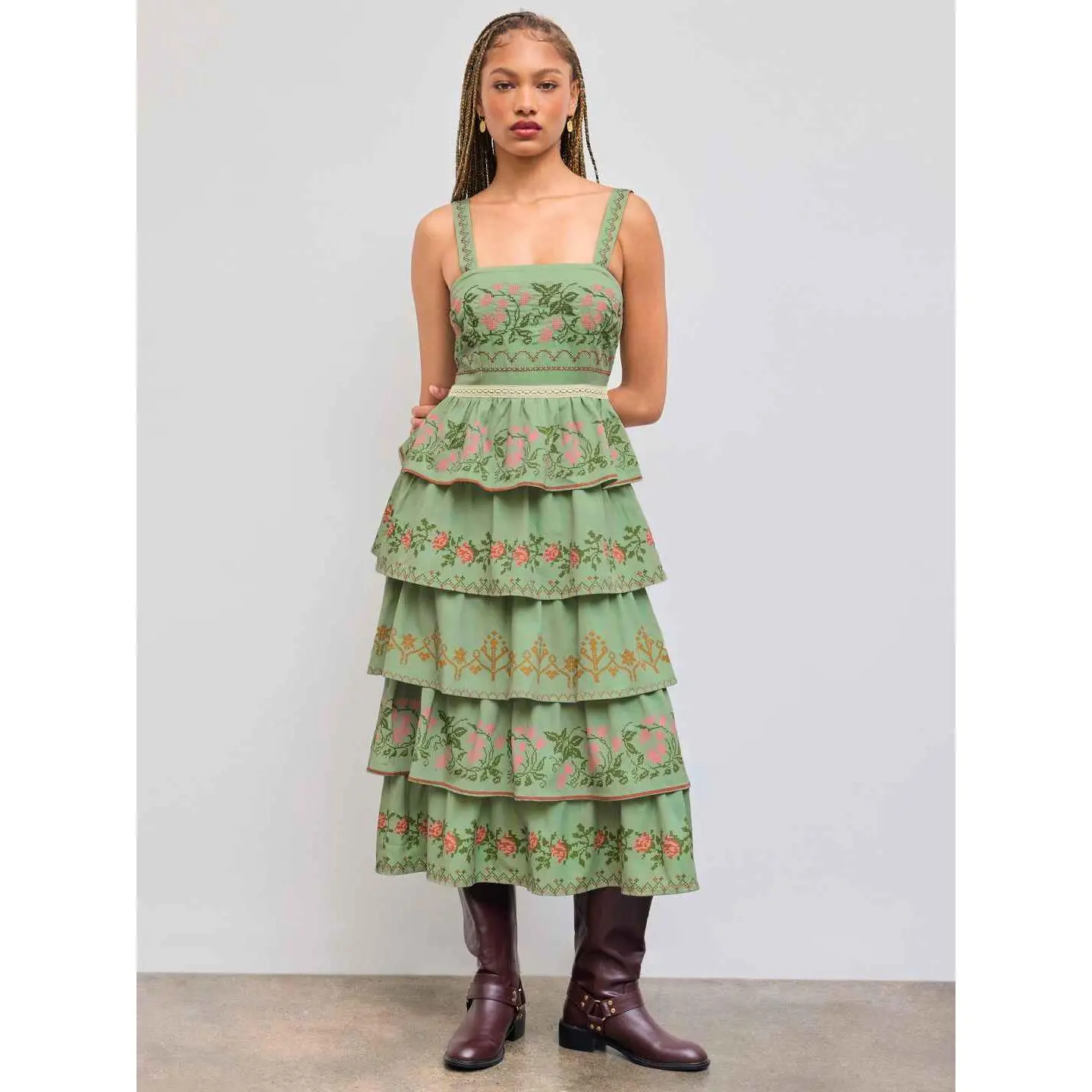 Cider [size 0-26] Floral Embroidery Tiered Maxi Cami Dress SwimWeek -  TikTok Shop