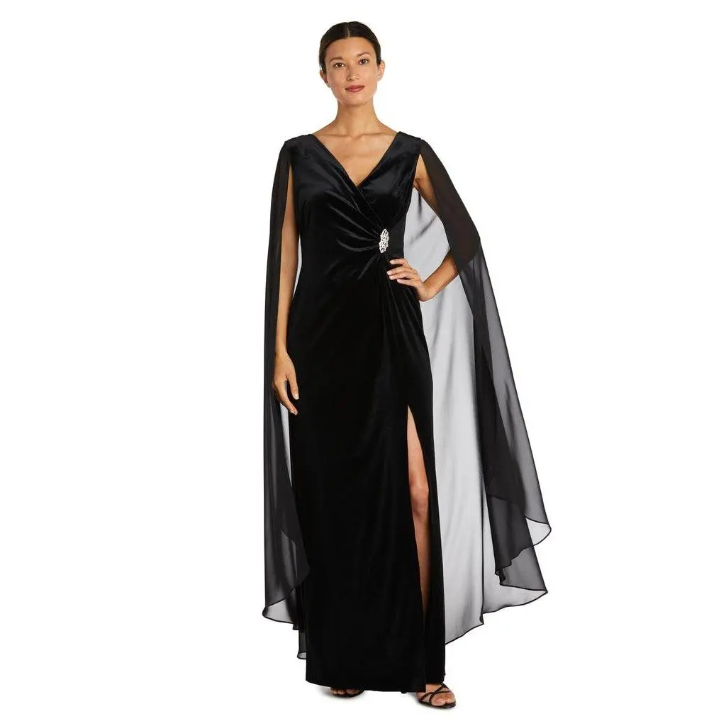 R&M Richards 9073 Long Mother of the Bride Cape Wrap Dress