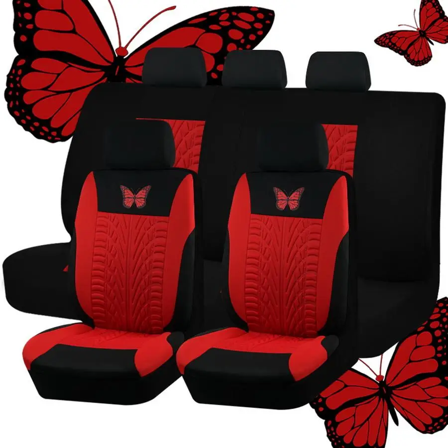 Butterfly Pattern Car Seat Cover for 5-seat Car, Durable Car Seat Protector & Headrest Cover, Universal Car Interior Decoration Accessories