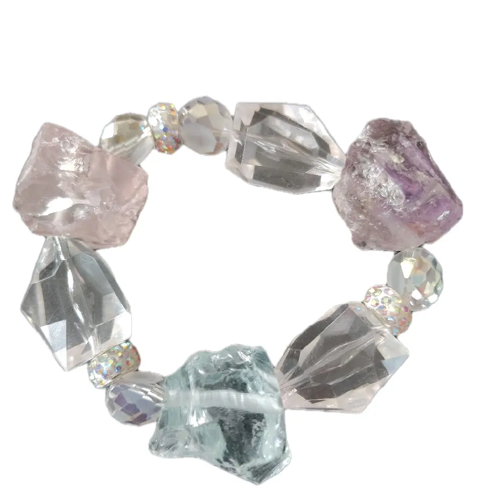 chunky raw gemstone bracelet rose quartz amethyst and aquamarine