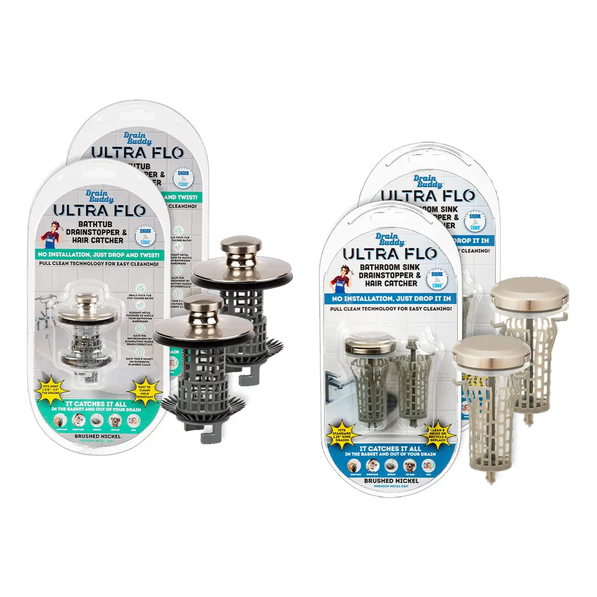 2 Drain Buddy Sinks + 2 Drain Buddy Tubs Set 2 Drain Buddy Sinks + 2 Drain Buddy Tubs Set