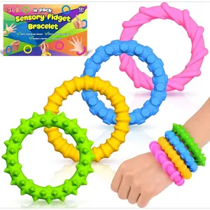 X-RBB07  Sensory Fidget Toys Kids Toddlers - 4 Pack Chew Sensory Rubber Bracelet | Calming Autism Quiet Fidgets & Texture Anxiety Silent Toys for Classroom Prizes | Gifts Christmas Stocking Stuffers for Kids