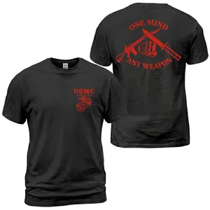 USMC One Mind Any Weapon T-Shirt, Marine Corps Eagle Globe Anchor Graphic Tee, Military Rifle Back Print Shirt, Tactical Veteran
