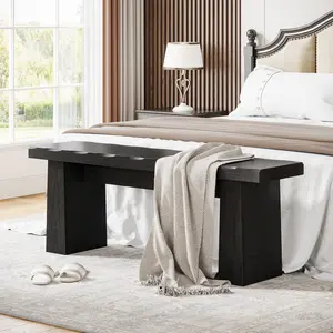 LITTLE TREE Wooden Entryway Bench, 47-Inch Wood Dining Table Bench with Sturdy Frame for Dining Room Bedroom Living Room Hallway Kitchen, Easy Assembly