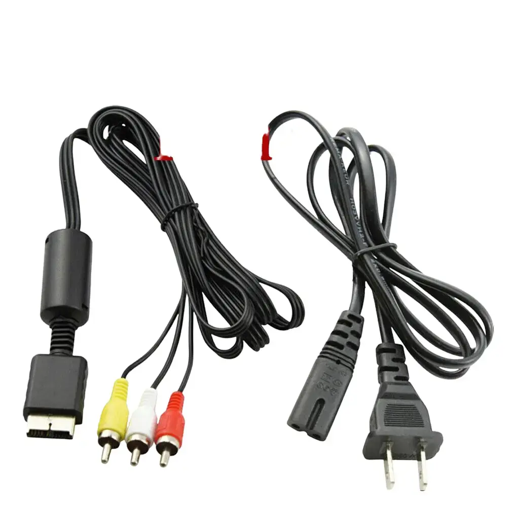Audio AV RCA+AC Cable Power Supply Adapter Cord For Sony Playstation 1/2 PS2 FAT