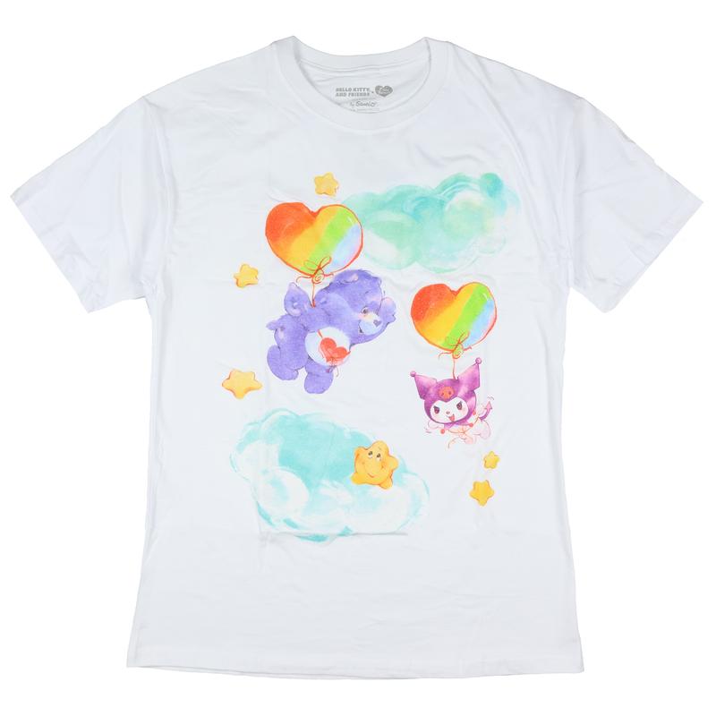 Hello Kitty and Friends x Care Bears Women's T-Shirt Harmony Bear and Kuromi Glitter Sheen Boyfriend Fit Tee (X-Large)
