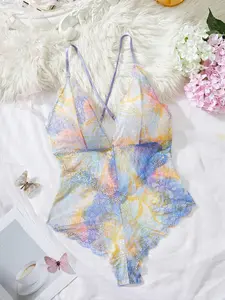 Plus Size Women's Bodycon Underwear, Ladies One-Piece Bodysuit, Camouflage Color Fat Girl Bodysuit, Hidden Button at Bottom, Bedroom Wear