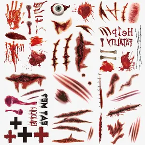 6 Pack Halloween Realistic Scar Waterproof Temporary Tattoo Stickers, Eye Injury Blood Bone Hand Scratch Cover Up Patches