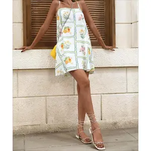 Women Floral Print Sleeveless Mini Dress, Casual Resort Wear,Vacation Outfits Woman,Sundresses For Vacation,Beach Vacation Outfits,Tropical Vacation Woman Clothes,Summer Outfits For Women,Summer Dresses For Women Womenswear Soft
