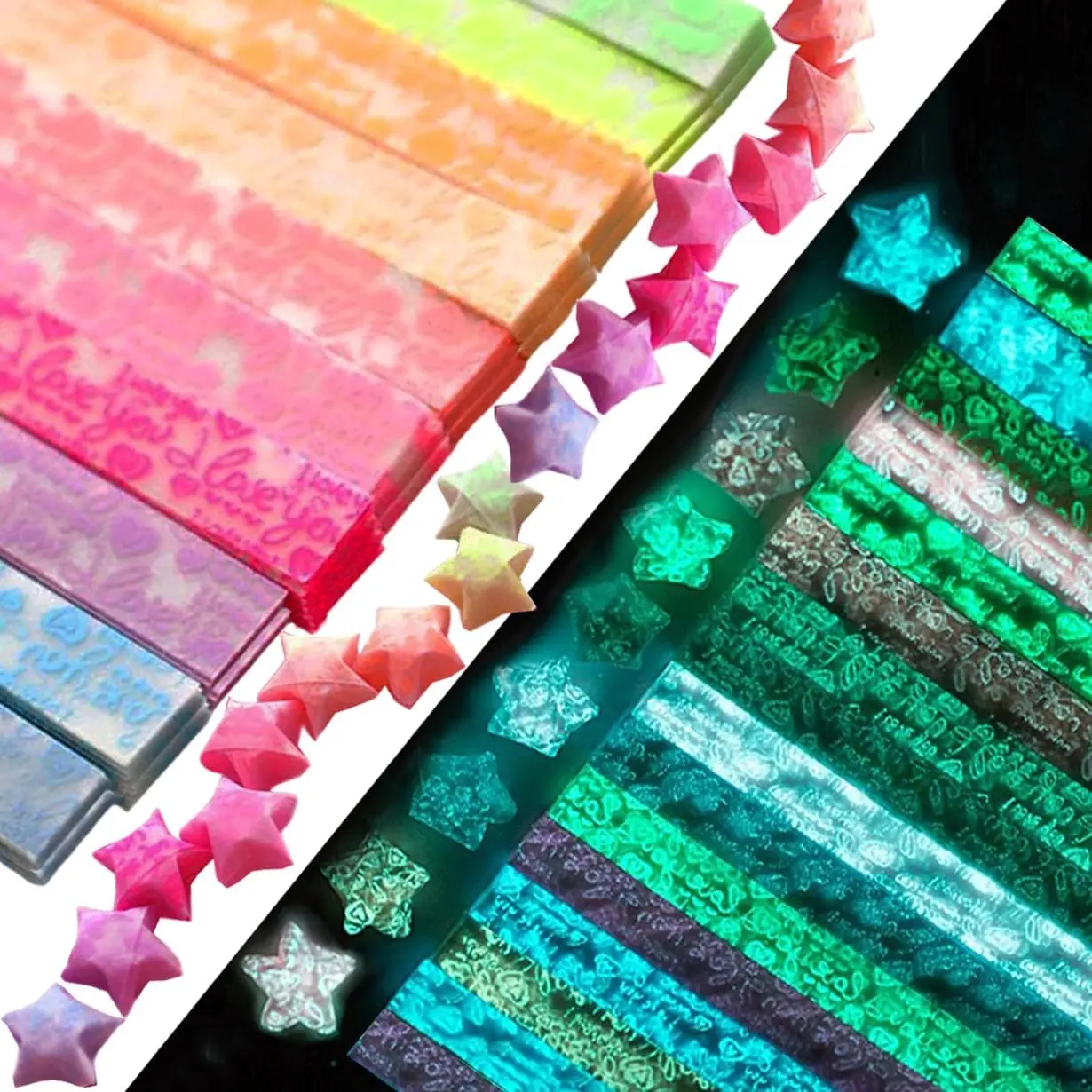 Eco-Pulp Glow in the Dark Origami Paper Strips - 600 Sheets, 20 Vibrant Colors, Glow Effect for DIY Crafts, Classroom Decor (Toys & Hobbies, Scrapbooking Supplies)