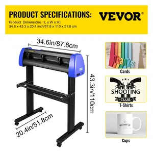 VEVOR Vinyl Cutter, 28 Vinyl Cutter Machine with 20 Blades, Maximum Paper Feed 720mm Vinyl Plotter Cutter Machine with Sturdy Floor Stand Adjustable Force and Speed for Sign Making
