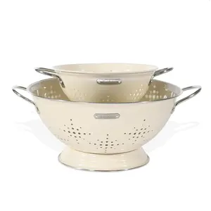 Durable Kitchen pasta Drainer Basket Powder Coated Solid Ring Base metal strainer Bowl Metal Colander 2 Pack with Handles for Pasta Veggies and Fruits,New Home Apartment Essentials