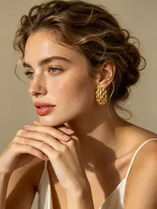 Elegant 18k Gold Plated Stud Earrings, High-Quality Stainless Steel, Vintage Design, Perfect for Festive Occasions, All Seasons Wear