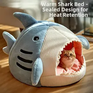 Cute Shark Shape Soft Breathable Pet Bed Pad for Dogs and Cats, All-Season Sleeping Mat, Winter Warm Type, Fabric Material, Shaped Beds