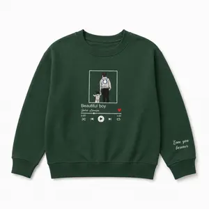 Custom Dad Son Portrait Embroidered Sweatshirt, Personalized Photo Music Album Crewneck, Father's Day Sweater, Anniversary Gift for Him, Father's Day Gift for Boyfriend, Husband, Dad, Grandpa