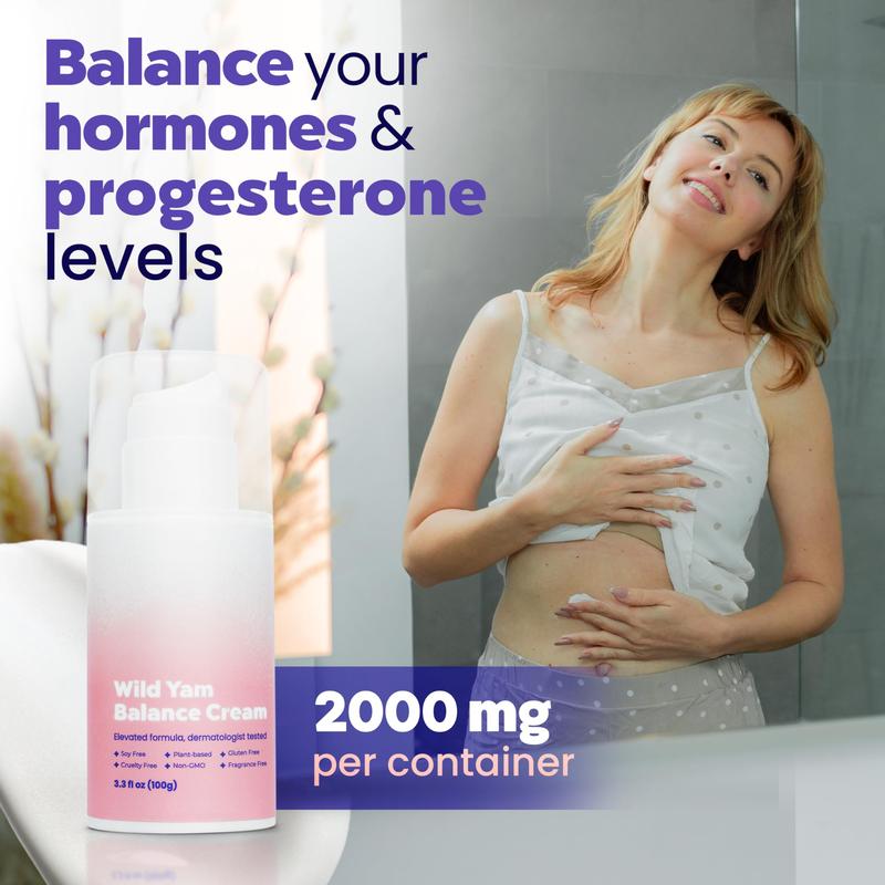 Organic Wild Yam Cream for Hormonal Balance, PMS, Menstrual Support, Menopause Relief & More. Natural Progesterone for Women. Made in USA - 3.3floz-100g wild yam cream