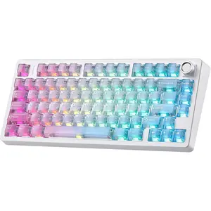 N75 V2  Mechanical Keyboard,75% Layout with Knob,2.4GHz/BT/Wired Tri-Mode  Keyboard, Clear Keycaps Gasket Hot Swappable Gaming Keyboard,Linear Switches, RGB Backlit for Win &