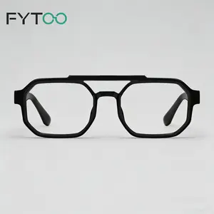 FYTOO Double Bridge Acetate Glasses, Small Frame Retro Square Eyeglasses, Ultra Light Clear Fashion Glasses for Women Men