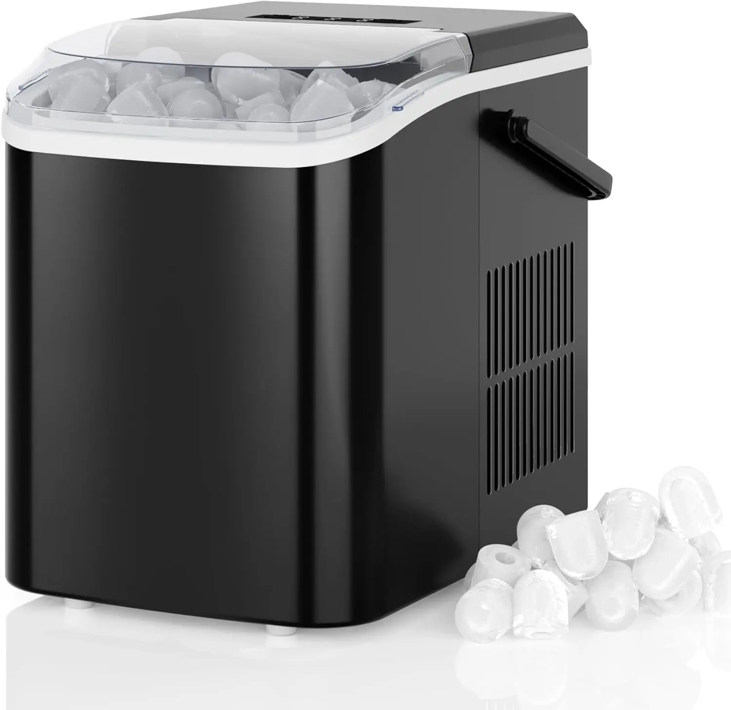 Quiet Ice Maker for Countertop – 9 Bullet Cubes in 6 Mins, 26lbs/Day, Self-Cleaning Portable Ice Machine with Handle for Home, Kitchen, Dorm, Black
