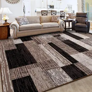 9x12 Modern Geometric Patchwork Area Rug,  Large Rugs for Living Room, Indoor Rugs for Bedroom, Throw Carpet Floor Decor for Entryway Dining Room Office Nursery,Grey, Brown, Blue, Beige, 2x6, 4x6, 5x8, 6x9, 8x10, 9x12 Feet