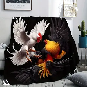 One Piece Rooster Pattern Print Blanket, Warm and Comfortable Sofa Bed Blanket, Suitable for Office Camping Travel Home Decoration Gift Birthday Holiday Gift Blanket