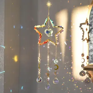 Artificial Crystal Sun Catcher, 6 Color Star Shaped Hanging Ornament, Hanging Decoration for Home Living Room Bedroom, Festive & Party Supplies, Hangable, Interior Decoration Accessories