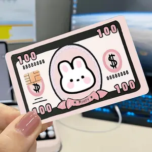 2pcs, Rabbit 100 Yuan Fun Card Light Light Beige - Durable PVC Privacy Sticker, Scrapbook Stickers, Suitable for Credit Cards, Bank Cards, and Transit Cards - Scratch-Resistant, Street Style Fashion Accessory