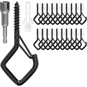 20 PCS 2.36 inches Black Screw Hooks with Safety Buckle Heavy Duty Ceiling Hooks for Hanging Outdoor String Lights Plants Wind Chimes