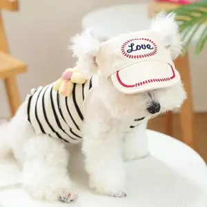 Casual Style Letter Embroidery Dog Sun Hat with Ear Holes Adjustable Strap Pet Baseball Cap Puppy Sunbonnet Sunscreen Protection